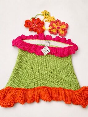 Fashion Nova Crochet Halter bra two piece set in Lime Green, Hot Pink & Orange